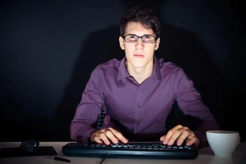Nerd And His Computer Stock Photos