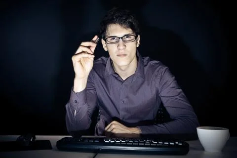 Nerd And His Computer Stock Photos