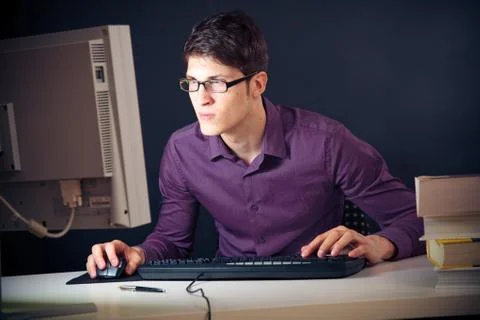 Nerd And His Computer Stock Photos
