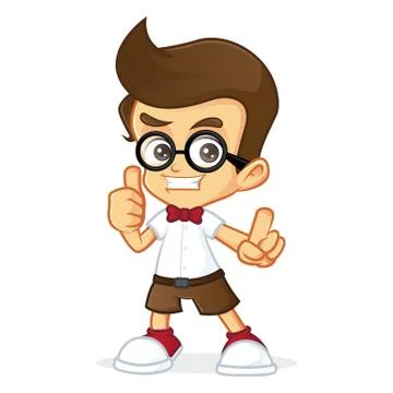 Nerd boy giving thumb up Stock Illustration