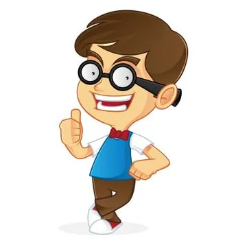 Nerd boy giving thumbs up Stock Illustration