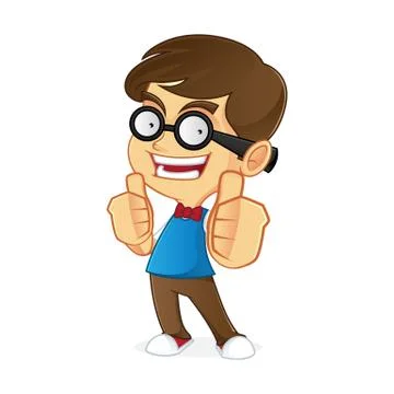 Nerd boy giving thumbs up Stock Illustration