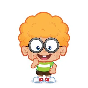 Nerd boy giving thumbs up Illustrazione stock