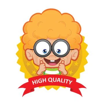 Nerd boy with guarantee icon Stock Illustration