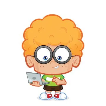Nerd boy with his laptop Stock Illustration