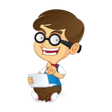 Nerd boy holding laptop 스톡 일러스트