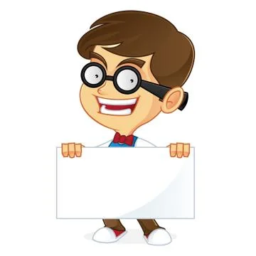 Nerd boy holding sign Stock Illustration