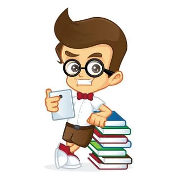 Nerd boy holding tablet Stock Illustration