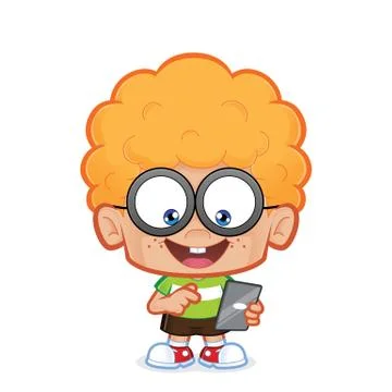 Nerd boy holding tablet PC Stock Illustration