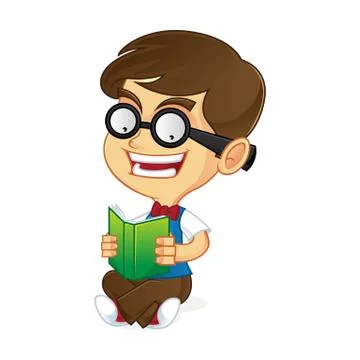 Nerd boy reading book Stock Illustration