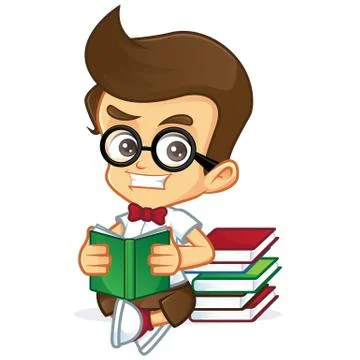 Nerd boy reading book Stock Illustration