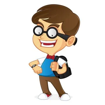 Nerd boy ready to school Stock Illustration