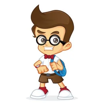 Nerd boy ready to school Stock Illustration