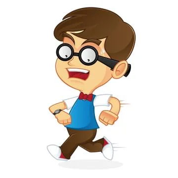 Nerd boy running late Stock Illustration