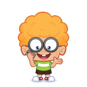 Nerd boy talking on cell phone Illustrazione stock