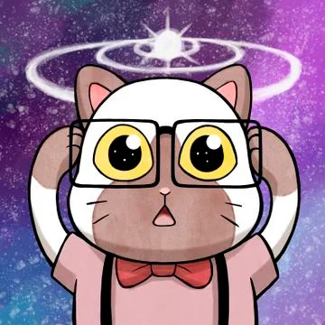 Nerd cat having a big revelation with cosmic explosion in background Stock Illustration
