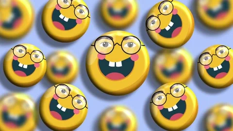 Nerd emoji faces smiling happily with round eyeglasses Stock Footage 323155248