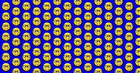 Nerd emoticon with glasses animated motion graphics background over Navy bl.. Stock Footage 224366076