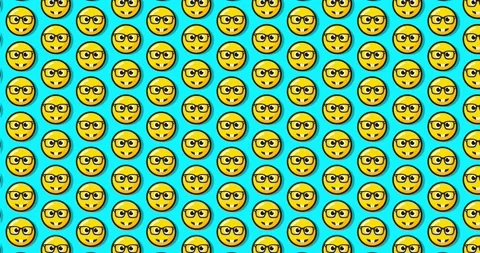 Nerd emoticon with glasses animated motion graphics background over Sky Blu.. 스톡 동영상 224366097