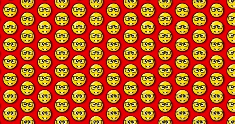 Nerd emoticon with glasses animated motion graphics background over Red bac.. Stock Footage 224366156