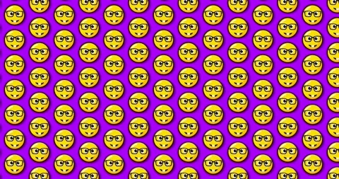 Nerd emoticon with glasses animated motion graphics background over Purple .. Stock Footage 224366197