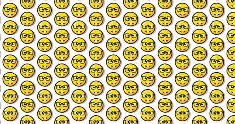 Nerd emoticon with glasses animated motion graphics background over White b.. Vídeos de archivo 224366479