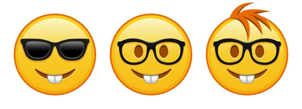 Nerd face Set of three yellow emoji Illustrazione stock
