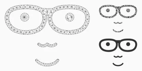 Nerd Face Vector Mesh Network Model and Triangle Mosaic Icon Stock Illustration