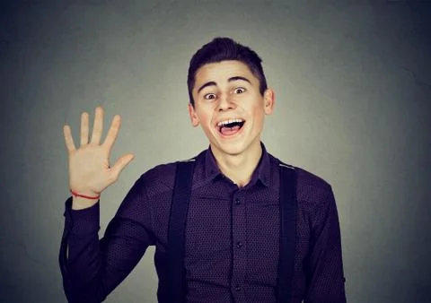 Nerd funny man saying hello Stock Photos