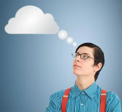 Nerd geek businessman thinking cloud or computing Illustrazione stock