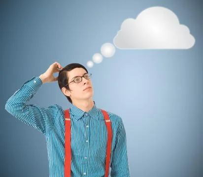 Nerd geek businessman thinking cloud or computing Stock Illustration