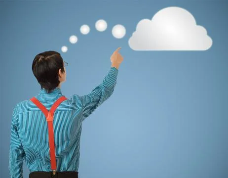 Nerd geek businessman thinking cloud or computing Stock-Illustration
