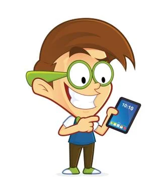 Nerd geek holding tablet pc Stock Illustration