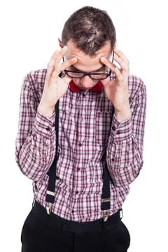 Nerd man with headache Stock Photos