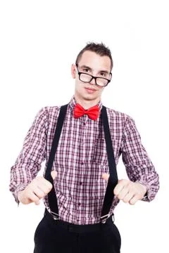 Nerd man with suspenders Stock Photos