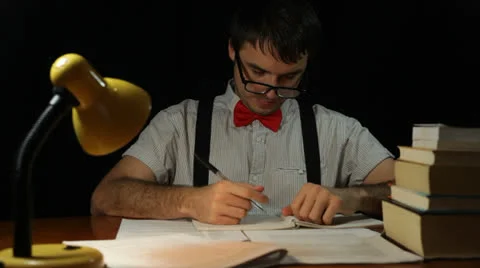 Nerd man working at night 库存影片 22676889