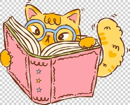 Nerd Orange Cat Bookish Reading Book Hand drawn Illustration Stock Illustration