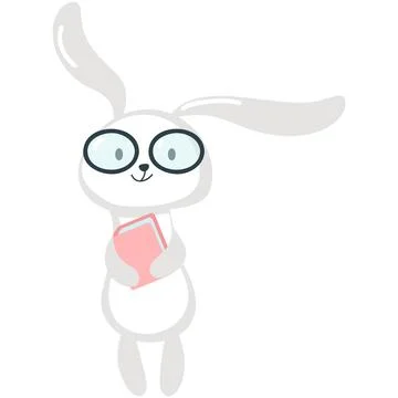 Nerd rabbit in eyeglasses holding book vector icon Illustrazione stock
