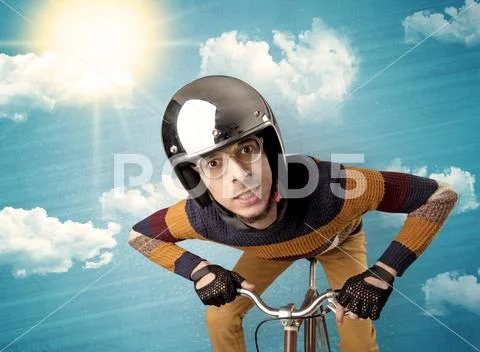 Nerd rider with bicycle and nice weather Stock Photos