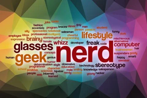 Nerd word cloud with abstract background Illustrazione stock