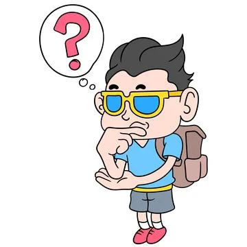 Nerdy boy is thinking about the problem of going to school, doodle icon image Stock Illustration