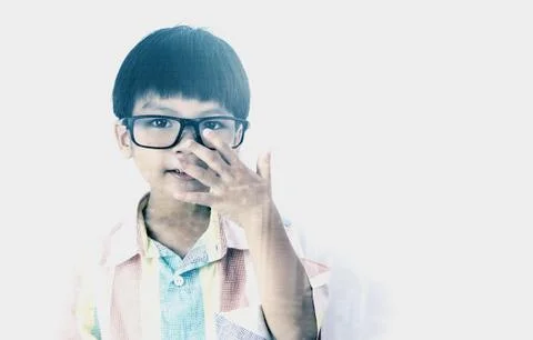 Nerdy kid with computer coding double exposure 스톡 사진