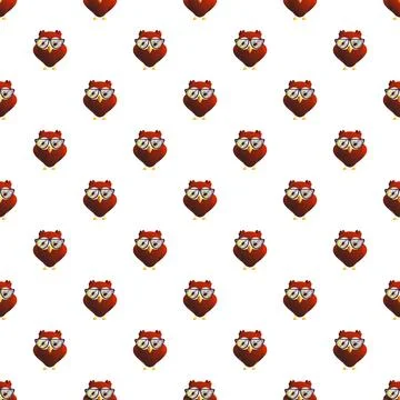 Nerdy wise owl repeating pattern on white background Illustrazione stock