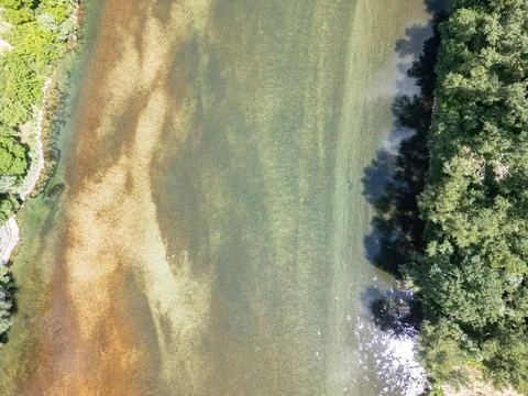 Neretva River Top-Down Drone Photo in Počitelj on Sunny Day Stock Photos
