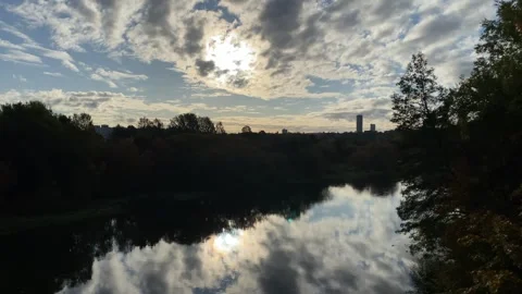Neris river in backlight, Vilnius, Lithuania Stock Footage 253390431