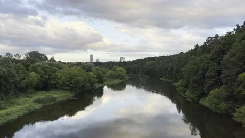 Neris river in Vilnius. View from Vingis Park Bridge Stock Footage 206324333
