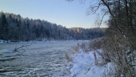 Neris river in winter, Lithuania Stock Footage 166553003