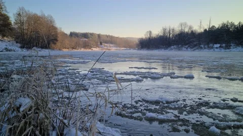 Neris river in winter, Lithuania Stock Footage 166553007