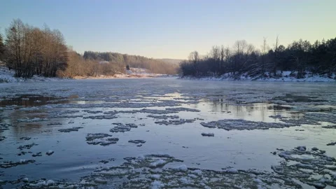 Neris river in winter, Lithuania Stock Footage 166553008