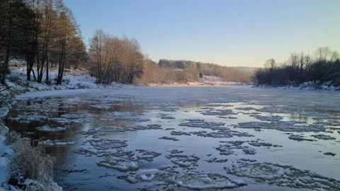 Neris river in winter, Lithuania Stock Footage 166553026